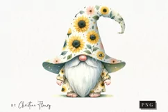 Watercolor Sunflower Gnome PNG | Spring PNG Product Image 1