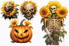 Halloween Sunflower Clipart Bundle, Set of 26 Sunflower Png Product Image 5