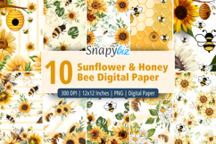 Seamless Sunflower Honey Bee Digital Paper Product Image 1