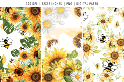 Seamless Sunflower Honey Bee Digital Paper Product Image 4
