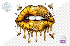 Sunflower Honey Drip Lips Leopard Print PNG Design File Product Image 1