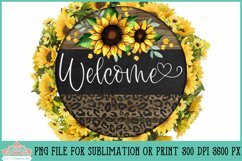 Sunflower Leopard Welcome Sign Round Farmhouse Sublimation