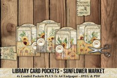 Sunflower Market Library Pockets are printable ephemera/embellishments. 300dpi high quality Digital images that can be used for Junk Journals, Scrapbooking, Cardmaking or other paper crafts.
