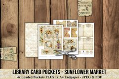 Sunflower Market Library Pockets are printable ephemera/embellishments. 300dpi high quality Digital images that can be used for Junk Journals, Scrapbooking, Cardmaking or other paper crafts.