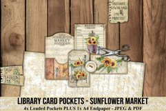 Sunflower Market Library Pockets are printable ephemera/embellishments. 300dpi high quality Digital images that can be used for Junk Journals, Scrapbooking, Cardmaking or other paper crafts.