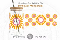 Glass Can svg file showing sunflower monogram