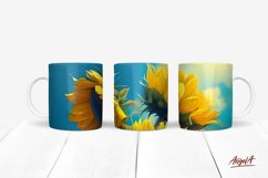 Realistic sunflower mug wrap design  is presented in 3 sizes: 11 Oz, 12 Oz, 15 Oz.