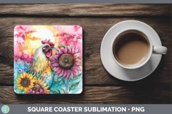GorgeousSunflower Pink Teal Square Coaster design.