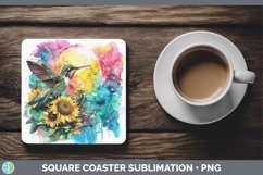 GorgeousSunflower Pink Teal Square Coaster design.