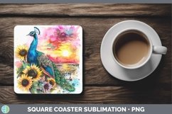 GorgeousSunflower Pink Teal Square Coaster design.