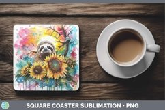 GorgeousSunflower Pink Teal Square Coaster design.