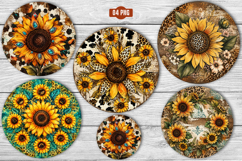 Sunflower Round Earrings Png, Sublimation Design Product Image 1