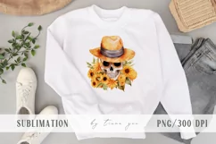 Sunflower fall skull with flower bouquet clipart- 1 png file Product Image 4