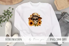 Sunflower fall skull with flower bouquet clipart- 1 png file Product Image 2