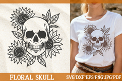 Floral skull SVG—hand-drawn skull and sunflowers, boho engraving vector for Cricut, shirts, posters, engraving, decor.