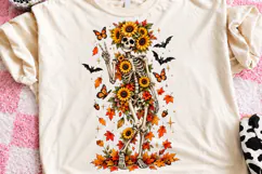 Sunflower Skeleton Spooky Fall Halloween Floral PNG Product Image 2