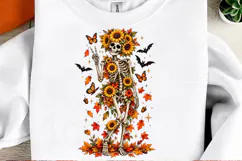 Sunflower Skeleton Spooky Fall Halloween Floral PNG Product Image 1