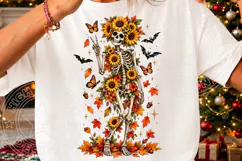 Sunflower Skeleton Spooky Fall Halloween Floral PNG Product Image 3