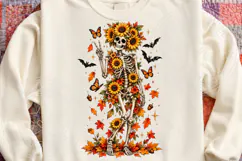 Sunflower Skeleton Spooky Fall Halloween Floral PNG Product Image 4
