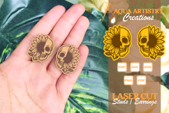 Half Flower and Half Skull Earrings, Studs Laser Cut SVG Product Image 1