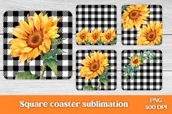 Sunflower buffalo plaid square coaster sublimation design, sunflower sublimation design, sunflower square coaster bundle.
