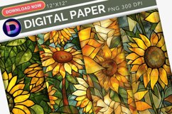Sunflower Stained Glass Digital Paper Product Image 1