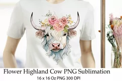 Highland Cow Sublimation PNG. Floral Cow Face. Farm House Product Image 1