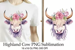 Highland Cow Watercolor Sublimation PNG. Farm House Sign. Product Image 1