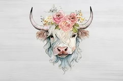 Highland Cow Sublimation PNG. Floral Cow Face. Farm House Product Image 2