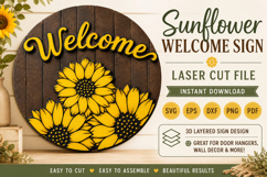 Sunflower Welcome Sign SVG | Door Hanger Glowforge Product Image 1