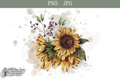 Sunflower With Berries Watercolor Digital Download JPG PNG Product Image 1