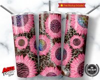 Pink Sunflower leopard cowhide 20oz skinny tumbler png Product Image 3