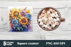 Sunflower square coaster sublimation | Sunflower coaster PNG Product Image 1