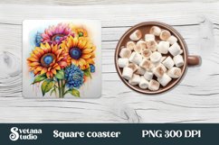 Sunflower square coaster sublimation | Sunflower coaster PNG Product Image 1
