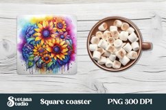 Sunflower square coaster sublimation | Sunflower coaster PNG Product Image 1
