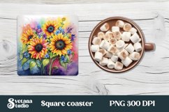 Sunflower square coaster sublimation | Sunflower coaster PNG Product Image 1