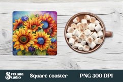 Sunflower square coaster sublimation | Sunflower coaster PNG Product Image 1