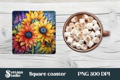 Sunflower square coaster sublimation | Sunflower coaster PNG Product Image 1