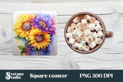 Sunflower square coaster sublimation | Sunflower coaster PNG Product Image 1
