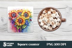 Sunflower square coaster sublimation | Sunflower coaster PNG Product Image 1