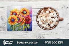 Sunflower square coaster sublimation | Sunflower coaster PNG Product Image 1
