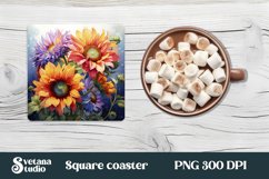 Sunflower square coaster sublimation | Sunflower coaster PNG Product Image 1