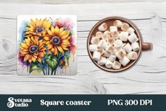 Sunflower square coaster sublimation | Sunflower coaster PNG Product Image 1