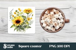 Sunflower square coaster sublimation | Sunflower coaster PNG Product Image 1