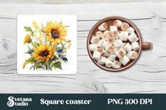 Sunflower square coaster sublimation | Sunflower coaster PNG Product Image 1
