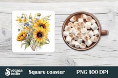 Sunflower square coaster sublimation | Sunflower coaster PNG Product Image 1