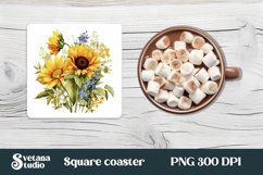 Sunflower square coaster sublimation | Sunflower coaster PNG Product Image 1