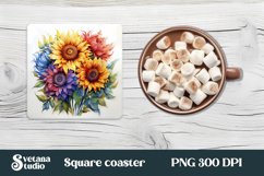 Sunflower square coaster sublimation | Sunflower coaster PNG Product Image 1