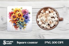 Sunflower square coaster sublimation | Sunflower coaster PNG Product Image 1