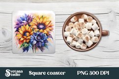 Sunflower square coaster sublimation | Sunflower coaster PNG Product Image 1